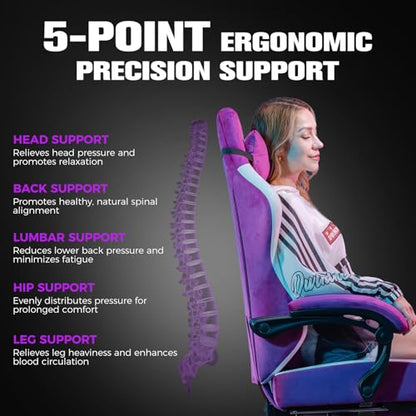 GTPLAYER Gaming Chair, Ergonomic Computer Chair with Footrest and Lumbar Support, High Back Recliner Chair 350lbs, Height Adjustable for Home Office, Purple - color: Purple