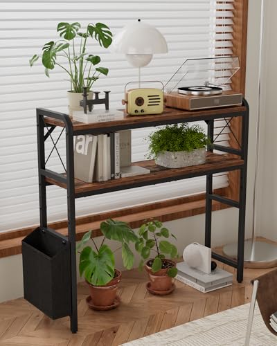 Desk Hutch Dorm with Adjustable Shelves and Side Pockets - color: Rustic Brown