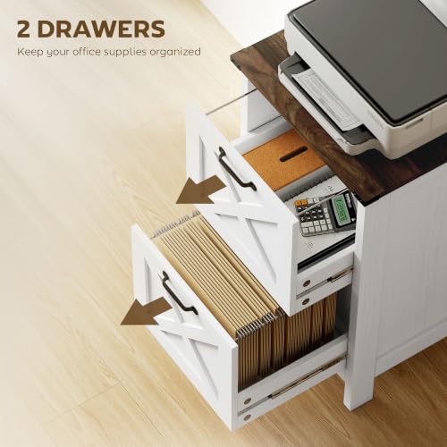 HOMCOM 2 Drawer Vertical File Cabinet with Silent Slides, Distressed White - color: Distressed White
