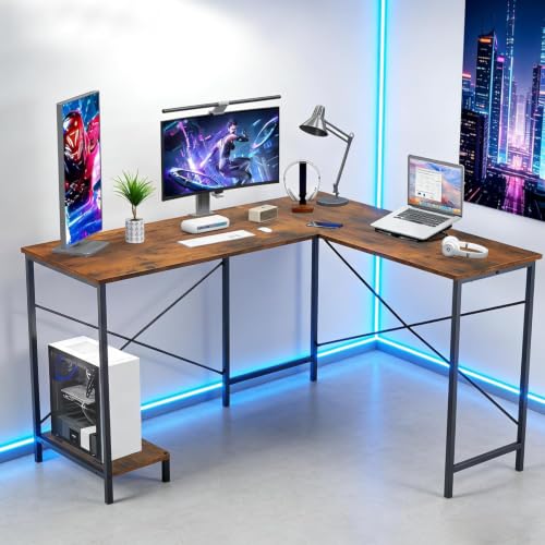 L Shaped Desk Computer Desk, 50inch Brown Gaming Desk with CPU Stand - color: Rustic Brown