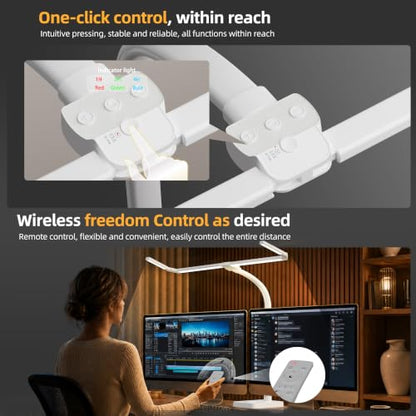 LED Desk Lamp for Home Office，42" Eye-CaringDesk Light with Remote，Adjustable Flexible Gooseneck，1800LM Ultra Bright Table Lamp with Base for Work，Reading, Study，Double Monitor（White） ﻿ - size: extra-Large