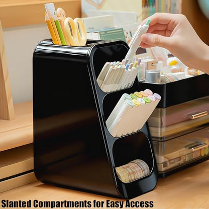 Desk Organizer with Pen Pencil Holder, Pen Organizer with 2 Drawers & 4 Compartments, Desktop Organizers and Storage for Office Home School Art Supplies (Black)