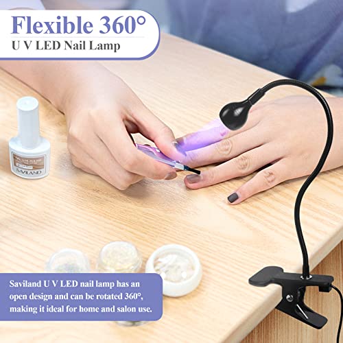 SAVILAND U V Nail Lamp Gooseneck LED with Securing Clip for Gel Polish | 360° adjustable, sturdy desk clip, USB rechargeable, 55in cable, portable design for salon & home manicure - color: Black