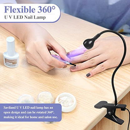SAVILAND U V Nail Lamp Gooseneck LED with Securing Clip for Gel Polish | 360° adjustable, sturdy desk clip, USB rechargeable, 55in cable, portable design for salon & home manicure - color: Black
