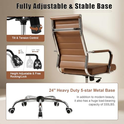 Okeysen Ergonomic Office Desk Chair, Ribbed Leather Modern Conference Room Chairs, Executive Adjustable Swivel Rolling Chair for Home & Office. - color: Ribbed Brown