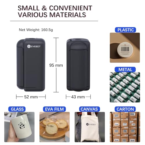 EVEBOT Handheld Inkjet Printer for Any Surface 1.02 Inch Nozzle Portable Bluetooth Wireless Smart Label Printer for QR Code Barcode Production Date Time Logo Batch Number - Black 1PCS