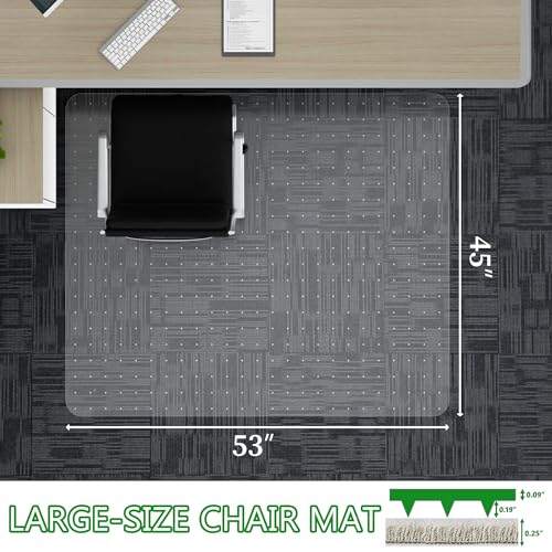 100pointONE Extra Large Office Chair Mat for Carpet, 45" x 53" Clear Desk Chair Mat for Low Pile Carpeted Floors- Easy Glide Plastic Floor Mat for Office Chair on Carpet - color: Flat-pile Carpets, size: 45" x 53" Rectangular