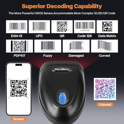 Bluetooth 2D Barcode Scanner, 3-in-1 Bluetooth & USB Wired & 2.4G Wireless QR Barcode Reader, PDF417 Data Matrix Handheld Bar Code Scanner Work with Windows, Android, iOS (TM-10B) - color: Orange