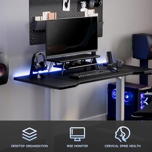Fenge Monitor Stand Riser, Wooden Desk Shelf with 2-Tier Storage - color: Black, size: 23.6 Inch