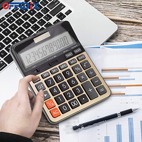 OFFIDIX Big Number Office Calculator with Large LCD Display, Dual Power ﻿ ﻿ - color: Gold