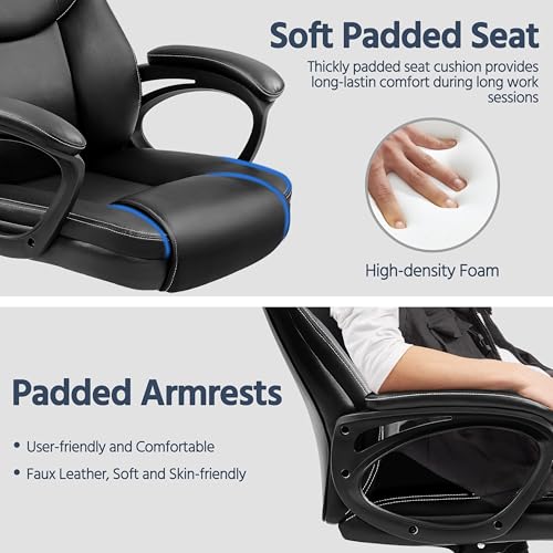 Yaheetech Executive Office Chair High Back PU Leather Adjustable Seat Black - color: Black