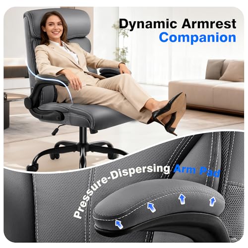 Office Chair - Executive High Back Breathable Comfy Desk Chair with Lumbar Support - Ergonomic Leather Rolling Swivel Computer Chair with Rock Function for Working Studying Gaming Relaxing