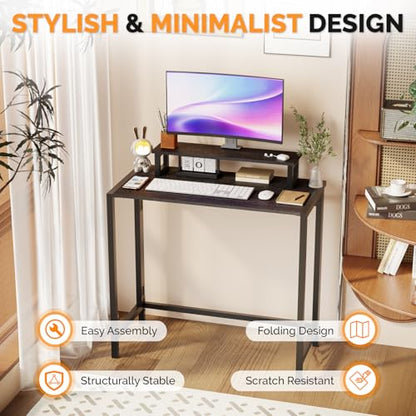 VINGLI 32" Folding Desk with Monitor Stand, Reversible Design - color: Black, size: 32 Inch