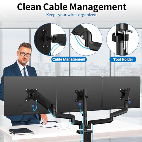 Triple Monitor Desk Mount for Computer Screens up to 32" | Holds up to 19.8 lbs Each, 3 Monitor Arm, Heavy Duty Stand Vesa Mount 75x75, 100x100 - size: Triple