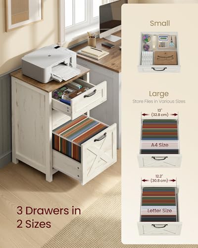 VASAGLE File Cabinet, 3-Drawer Filing Cabinet for Home Office - color: Rustic White + Honey Brown, size: 3 Drawers