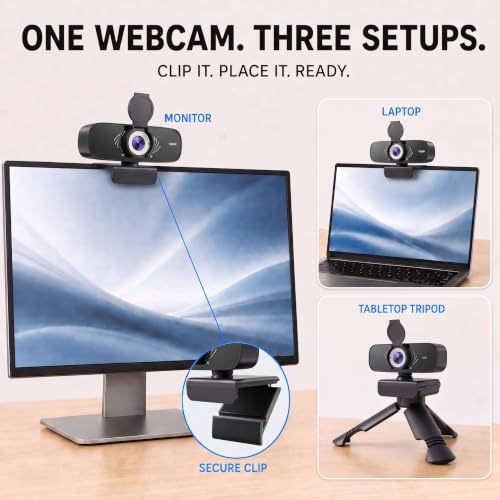 1080P Webcam with Microphone, Privacy Cover & USB-C Adapter