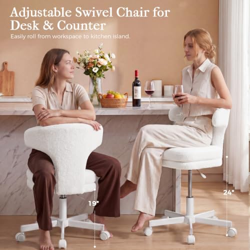 GTPLAYER Swivel Office Desk Chair with Wheels, Adjustable Height Vanity Chair with Back Support, Comfy Rolling Stool for Home Office, Bedroom & Makeup Vanity, Sweet Gift for Girls and Women - color: Pure White