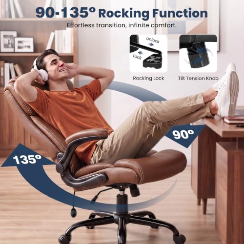 Ergonomic Office Chair, High Back Leather Executive Desk Chair - color: Brown