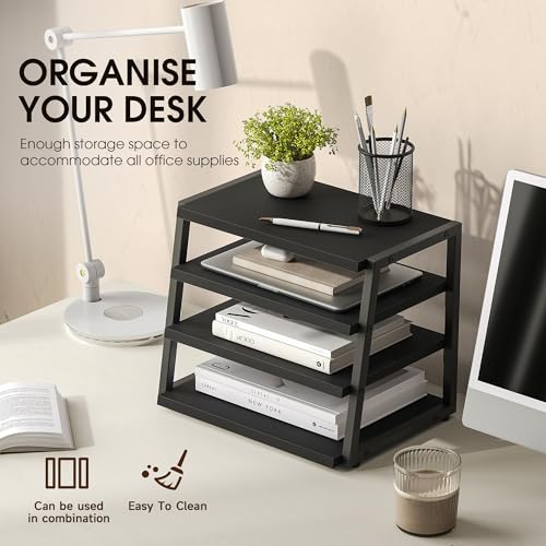 Fenge Desk Shelf Organizer, 4-Tier Tower Desktop Office Shelves, Black - color: Black