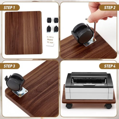 Beeveer 2 Pcs Walnut Under Desk Printer Stand 13.8 x 11.8 x 2.4 Inches - color: Walnut, size: 13.8 x 11.8 x 2.4 Inches