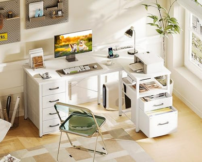 Coleshome 55 Inch L Shaped Office Desk with 6 Drawers, Power Outlet, White - color: White, size: 55 Inch