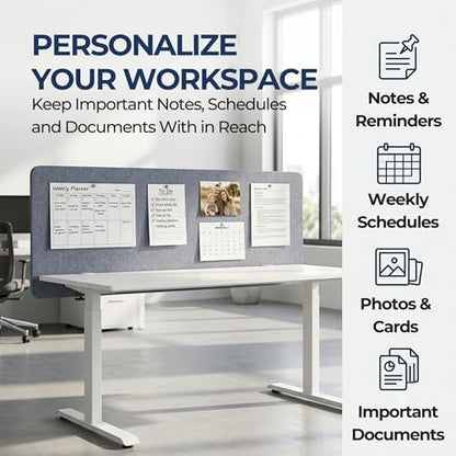 Desk Privacy Panel, Gray Clamp-On Divider for Office & Home | No-Drill Clamp Mount,Under Desk,Polyester,Cable Routing Clearance,Pin-Friendly Felt Surface,48" x 18"