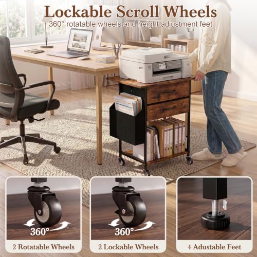 Faesun Printer Stand with Storage, 22In Printer Table with 2 Fabric Drawers - color: Rustic Brown