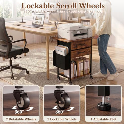 Faesun Printer Stand with Storage, 22In Printer Table with 2 Fabric Drawers - color: Rustic Brown