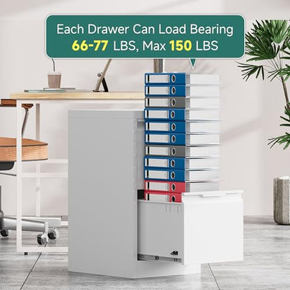 2 Drawer Metal Vertical File Cabinet with Lock for Home Office | 17.8 Inch Depth,Under Desk Small Filing Cabinet,Adjustable Hanging Bar,Fits Letter & Legal Size Files,Easy to Assemble,White - color: White, size: 17.8"D x 15"W x 25.8"H（2 Drawers）