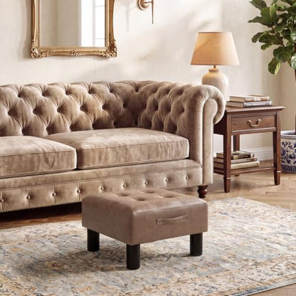 Joveco Small Ottoman Foot Stool,15" Square Upholstered Foot Rest with Legs - color: Light Brown