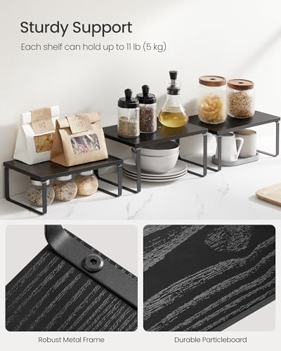 SONGMICS Cabinet Organizer Shelf, Set of 3 Spice Rack, Kitchen Storage | Kitchen Counter Shelves, Kitchen Storage, Spice Rack, Ebony, BYSTRO Collection UKCS220B01 - color: Anthracite Gray + Matte Black