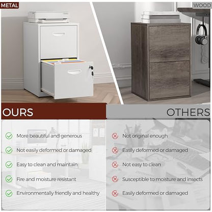 2 Drawer File Cabinet with Lock, Metal Filing Cabinet for Office | Small File Cabinets for Home Office, Under Desk Vertical File Cabinet Fit Hanging Files, Letter & A4 Documents - color: White, style: 2 Drawers-Light Duty