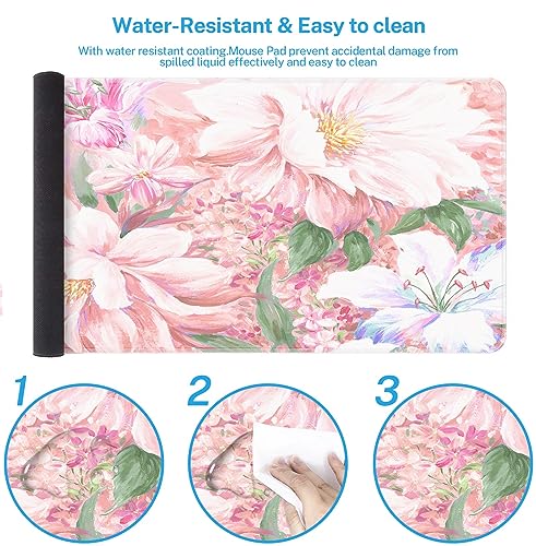 Large Mouse Pad, Mouse Pad, 31.5 x 15.7 Inch, Peony Flower Pink | Watercolor Painted Non-Slip Desk Pad Keyboard and Mouse Desk Mat for Gamer, Office & Home - color: Pink Peony Flowers