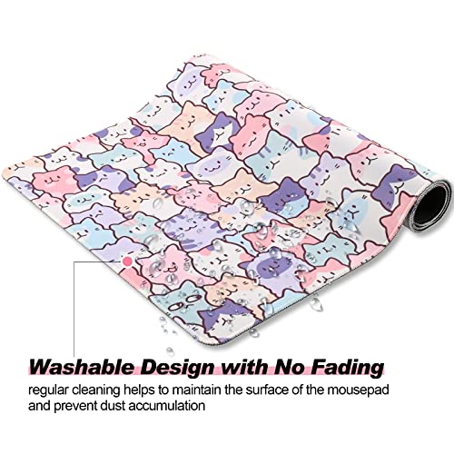 Cute Kawaii Cat Gaming Desk Mat, Extended Large Mouse Pad, Pink - color: Cat