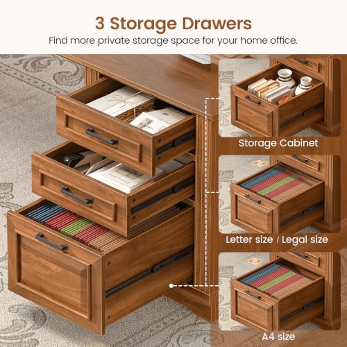 SEDETA 69" L Shaped Computer Desk with 4 Drawers, Storage Cabinet - color: Brown, size: L Shaped Desk