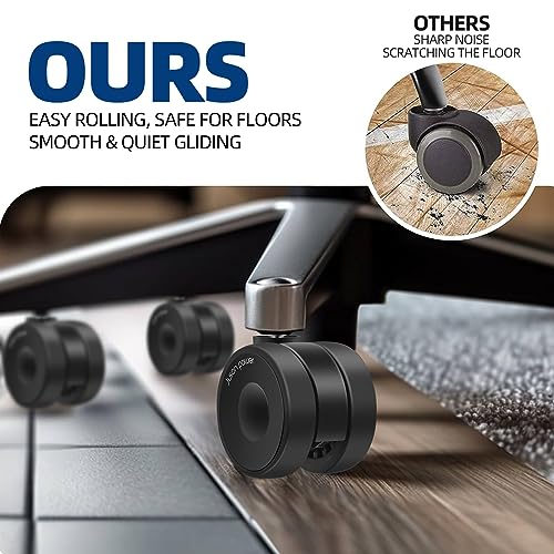 Office Chair Casters 2.5 Inch Silent Wheels for Hardwood Floors and Carpet, Heavy Duty With Standard Stem 7/16* 7/8(11mm*22mm), Set of 5
