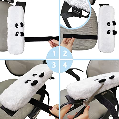2Pack Plush Panda Chair Armrest Pads, Memory Foam Kawaii Chair Armrest Cushion with Velcro Strap, Adjustable & Washable Ergonomic Elbow Support Decompression for Home Office Gaming Chair