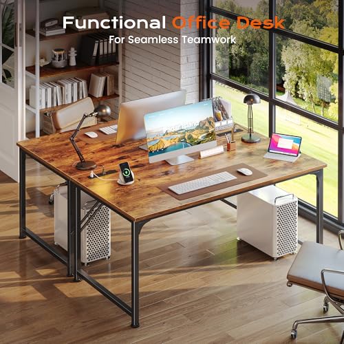 PRAISUN 47 X 24 Inch Deeper Desk with Power Outlets - color: Rustic Brown, size: 47.2*23.6 inch