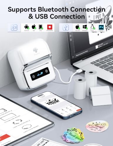 Phomemo M250 3 Inch Label Maker Machine with 3 Roll Labels | Bluetooth Thermal Label Printer, Upgrade Portable Barcode & Address Label Maker for Business, Home, School, Logo Label - color: White