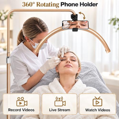 Half Moon Lash Light with 4X Magnifier for Eyelash Extensions - Professional LED Lamp for Eyetech,Tattoo Artists, Estheticians | Dimmable Cool/Warm Lighting & Brightness | Shadow-Free Design (Remote) - color: Gold