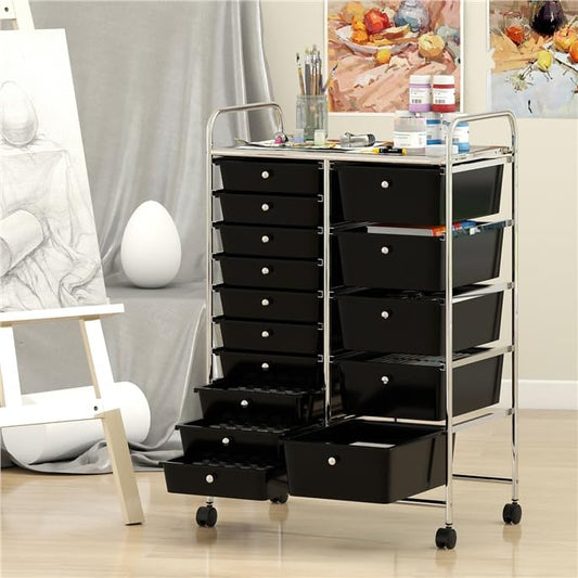 LDAILY 15 Drawer Rolling Storage Cart, Tabletop Storage for Classroom,Black - color: Black, size: 15 Drawer