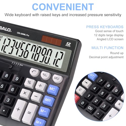 OSALO Extra Large Desktop Calculator Big Buttons 12 Digit, Solar, Black - size: OS-200ML Pro Black