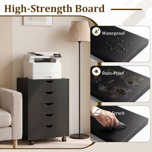 5 Drawer File Cabinet with Wheels, Under Desk Storage Drawers, Black - color: Black, size: 15.75"D x 18.74"W x 25.39"H(5 Drawers)