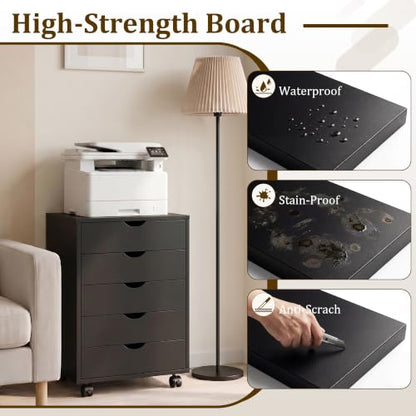 5 Drawer File Cabinet with Wheels, Under Desk Storage Drawers, Black - color: Black, size: 15.75"D x 18.74"W x 25.39"H(5 Drawers)
