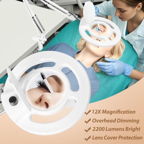 HITTI 2200 Lumens 12X Magnifier Esthetician Light, 5 Wheel Rolling Base - color: White