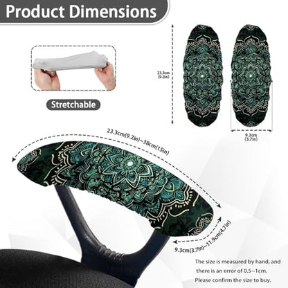 2Pcs Office Chair Armrest Covers for Home, Boho Mandala Flower Print Office Chair Armrest Slipcovers, Removable Washable Office Chair Arm Rest Covers, Black and Green - color: Black and Green - Boho Mandala Flower
