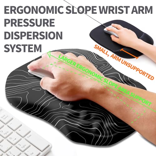 Ergonomic Slope Mouse Pad Wrist Support, Wrist Rest Mousepad for Carpal Tunnel Pain Relief with Massage Bulge and Slow Rebound Memory Foam (12x8 inch, Black Contour Lines) - color: Am016-black Contour Lines