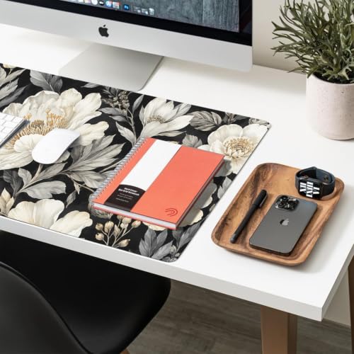 Large Mouse Pad, Black White Flowers Desk Mat for Desktop 27.5" x 13.8" - color: Black White Flowers, size: 27.5" x 13.8"