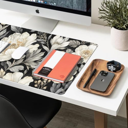 Large Mouse Pad, Black White Flowers Desk Mat for Desktop 27.5" x 13.8" - color: Black White Flowers, size: 27.5" x 13.8"
