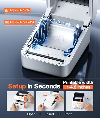 Phomemo Shipping Label Printer with Screen and Built-in Label Bin - color: White